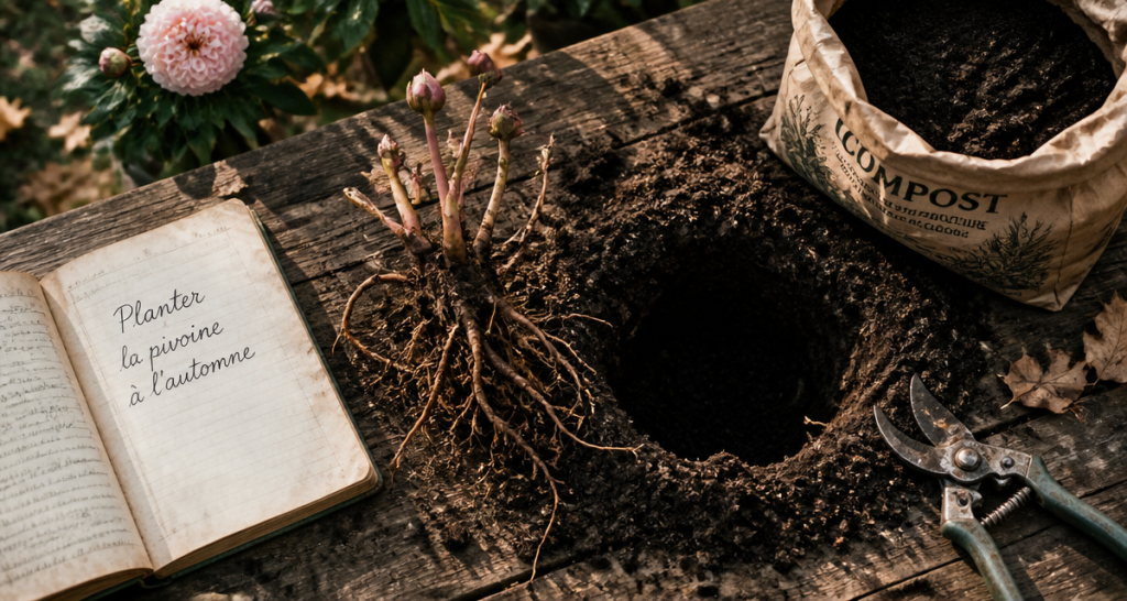 quand planter pivoine racines nues table jardin