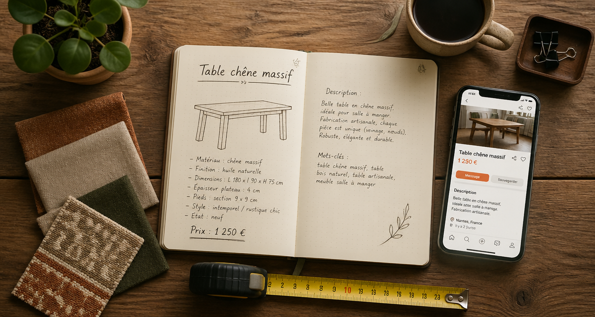 vendre des meubles occasion bureau artisanal flat lay
