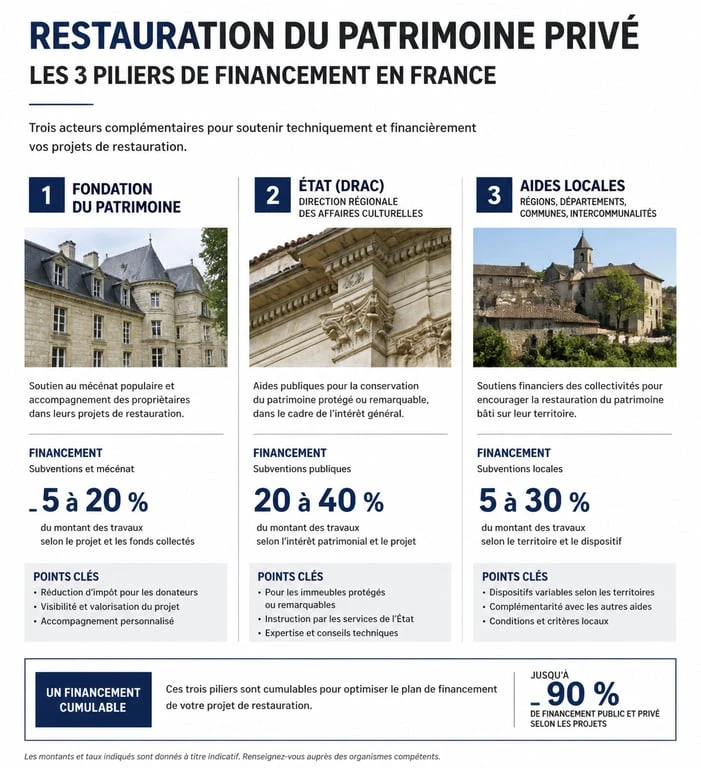 Infographie des aides financières pour la restauration du patrimoine privé en France