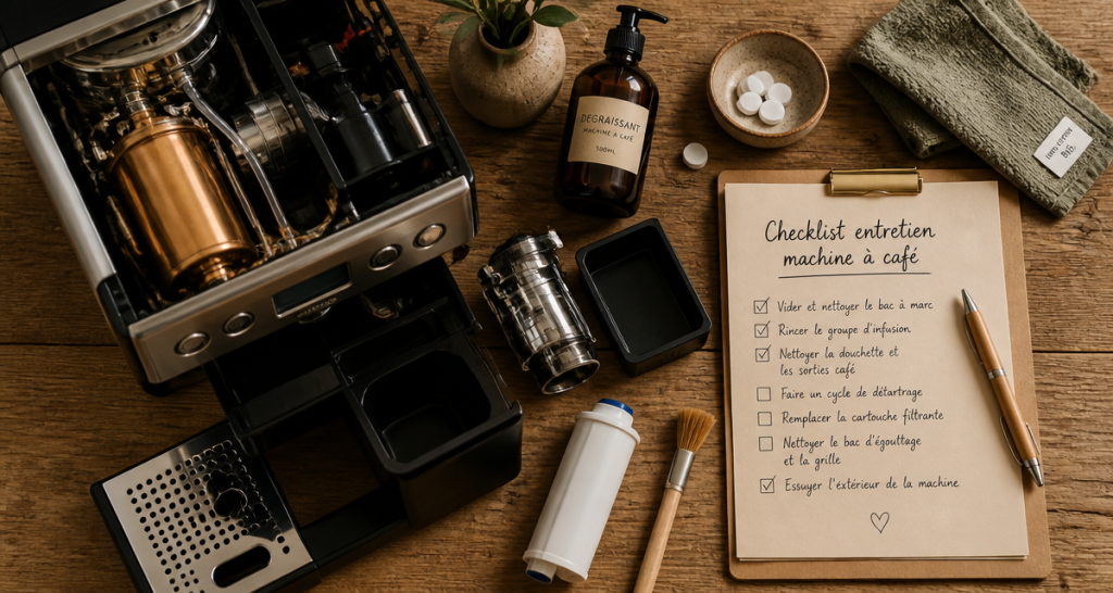 Entretien machine à café professionnelle accessoires checklist