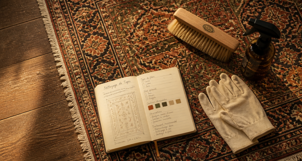 ou faire nettoyer un tapis avec outils professionnels sur parquet