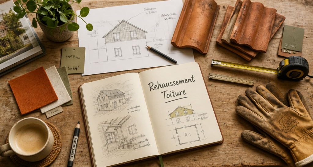 rehausser toiture plans sur bureau architecte