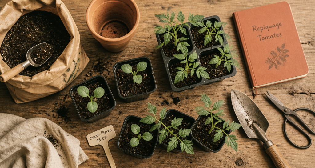 À combien de feuilles repiquer les tomates, jeunes plants et outils