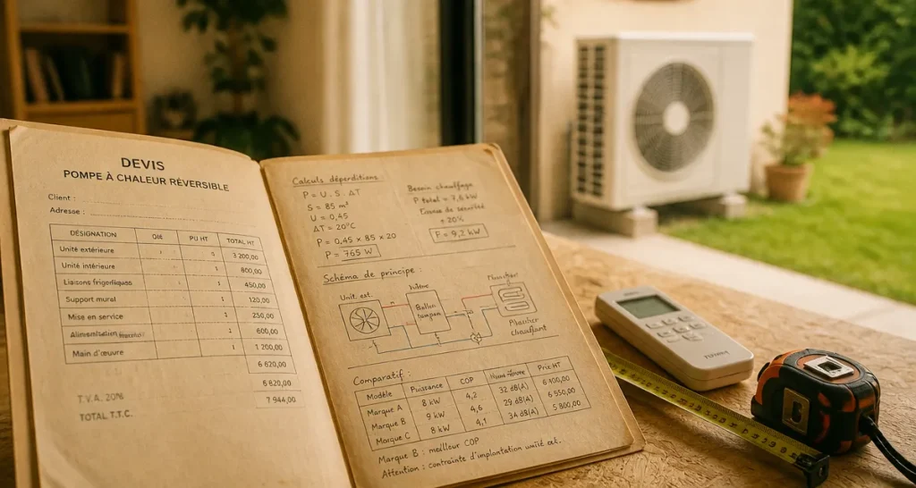 Pompe à chaleur clim réversible prix : devis et budget PAC réversible, télécommande et mesure