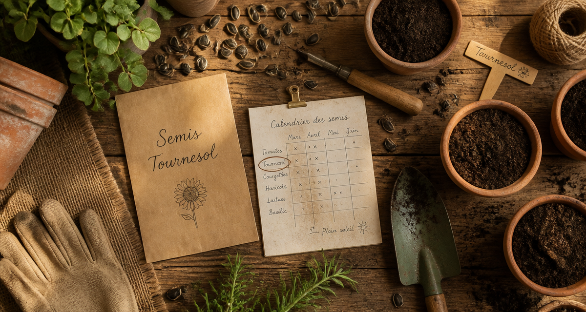 quand planter les graines de tournesol sur un plan de travail de jardinage