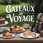 Sélection de gâteaux de voyage sur une table avec sac à dos