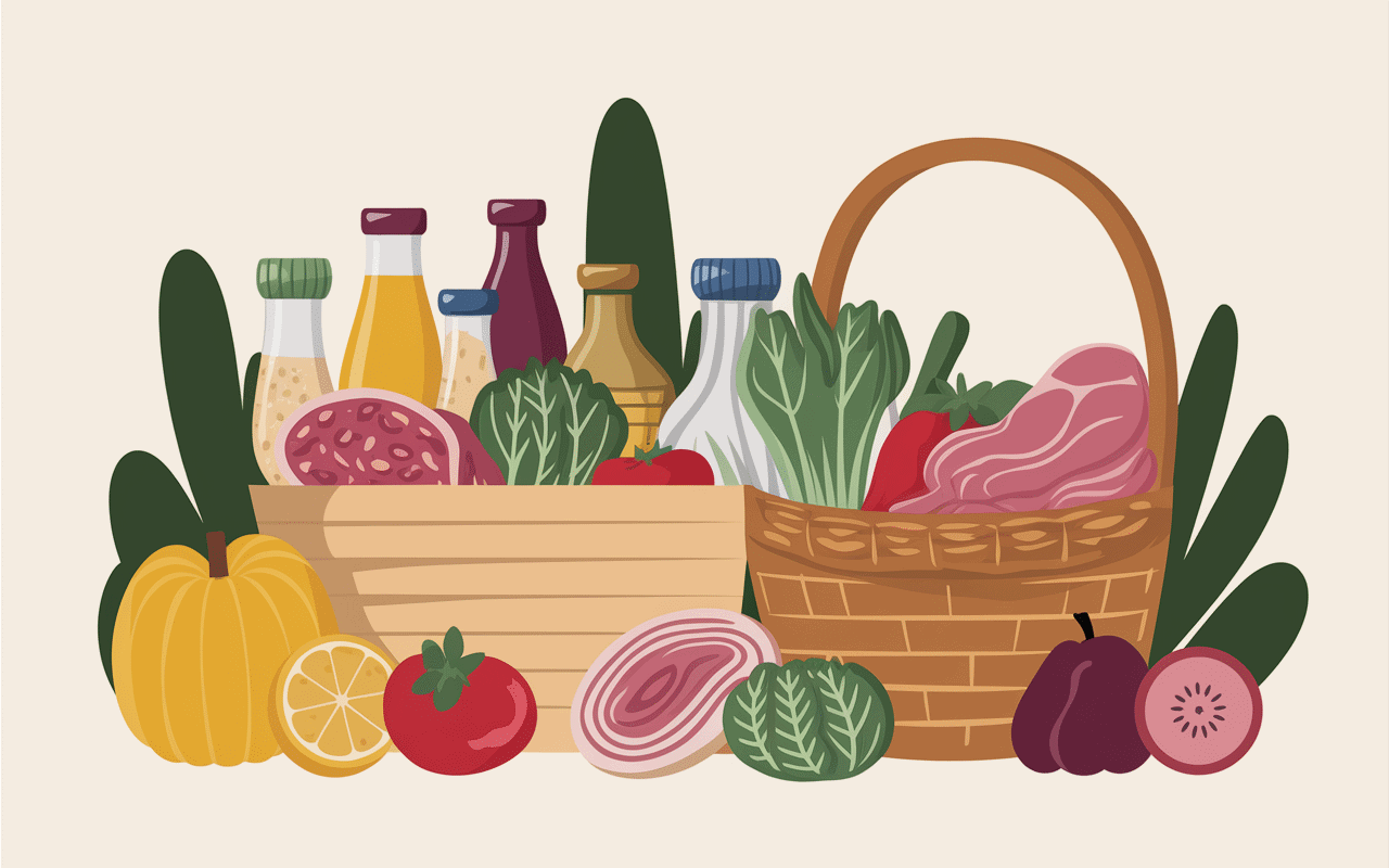 Marché d’ingrédients pour macaroni halal