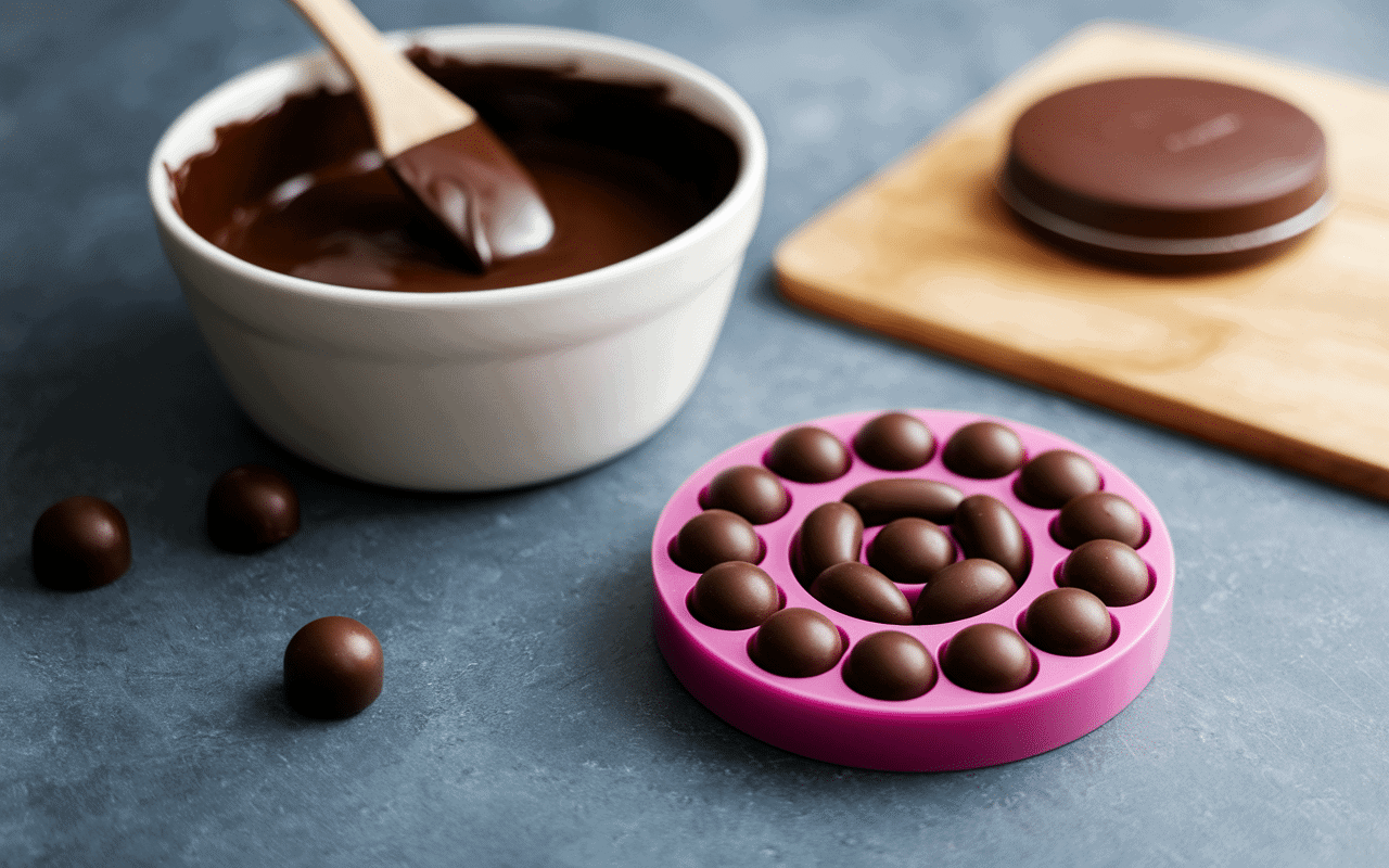 Étapes utilisation moule bonbon cuisine chocolat fondu démoulage