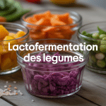 bocaux de recette legume lacto fermenté sur table en bois