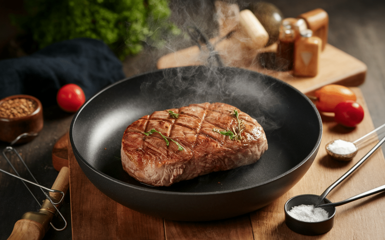 Araignée de porc cuisson dorée en poêle chef