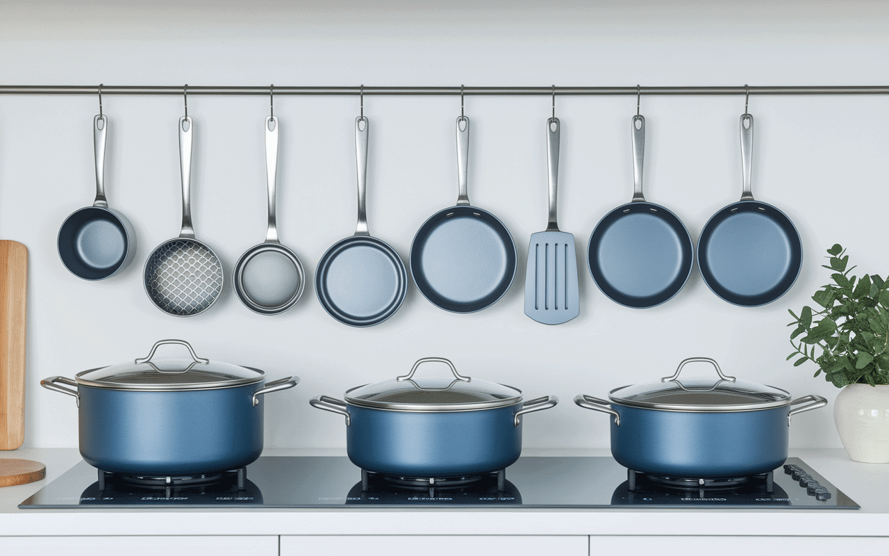 Casseroles et poêles cuisinox inox empilées