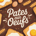 Pates aux oeufs dorées et oeufs frais sur bois