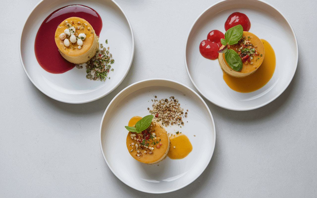 flan de potimarron avec accompagnements variés