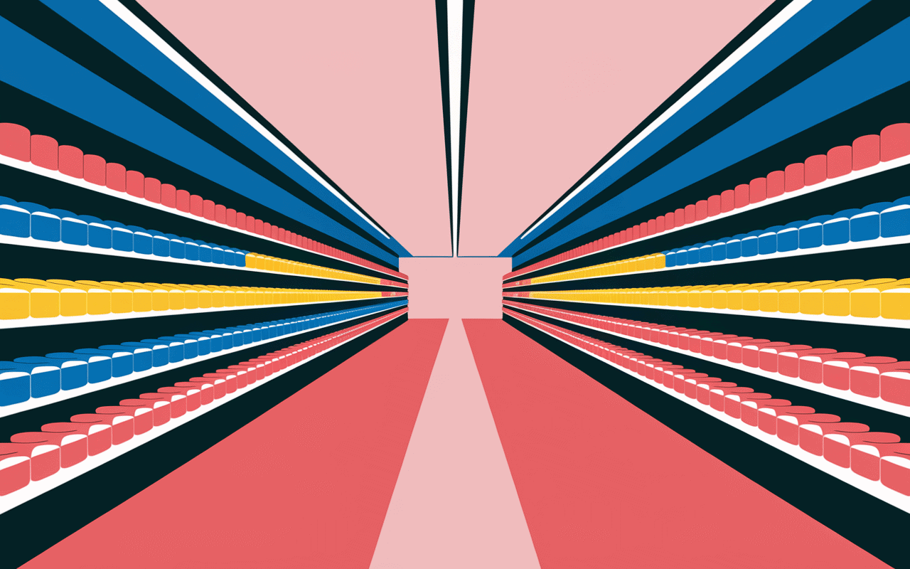 organisation rayons supermarché vue isométrique