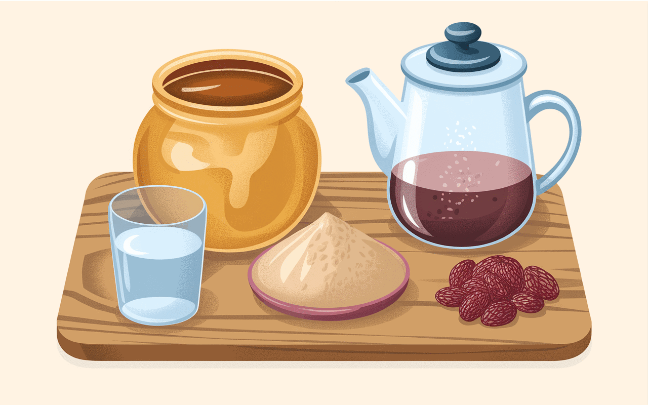 Recette hydromel ingrédients : miel, eau, levure, raisins