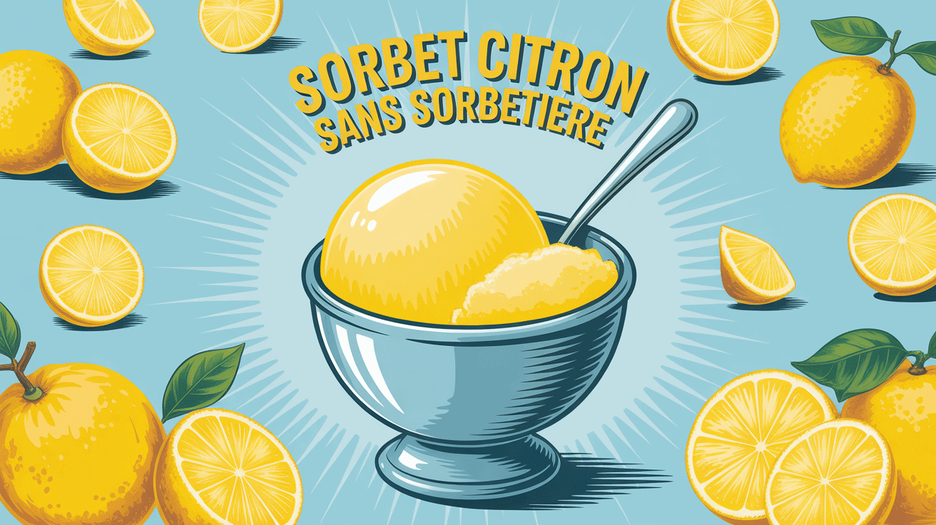 Sorbet citron sans sorbetière dans un bol entouré de citrons