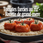 Tomates farcies recette de grand-mère avec riz sur table rustique