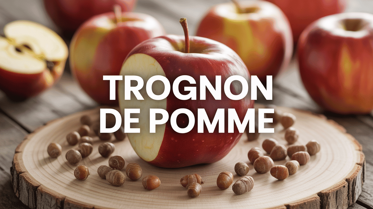 Vue macro trognon de pomme croqué avec pépins