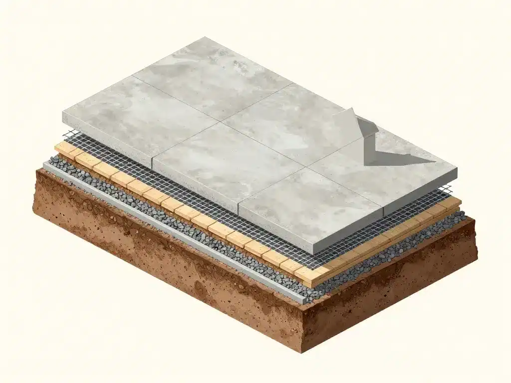 amenagement terrasse beton schema couches pente drainage