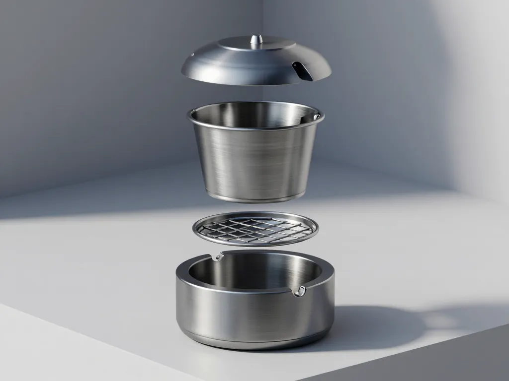 Vue eclatee cendrier exterieur inox anti pluie avec seau amovible