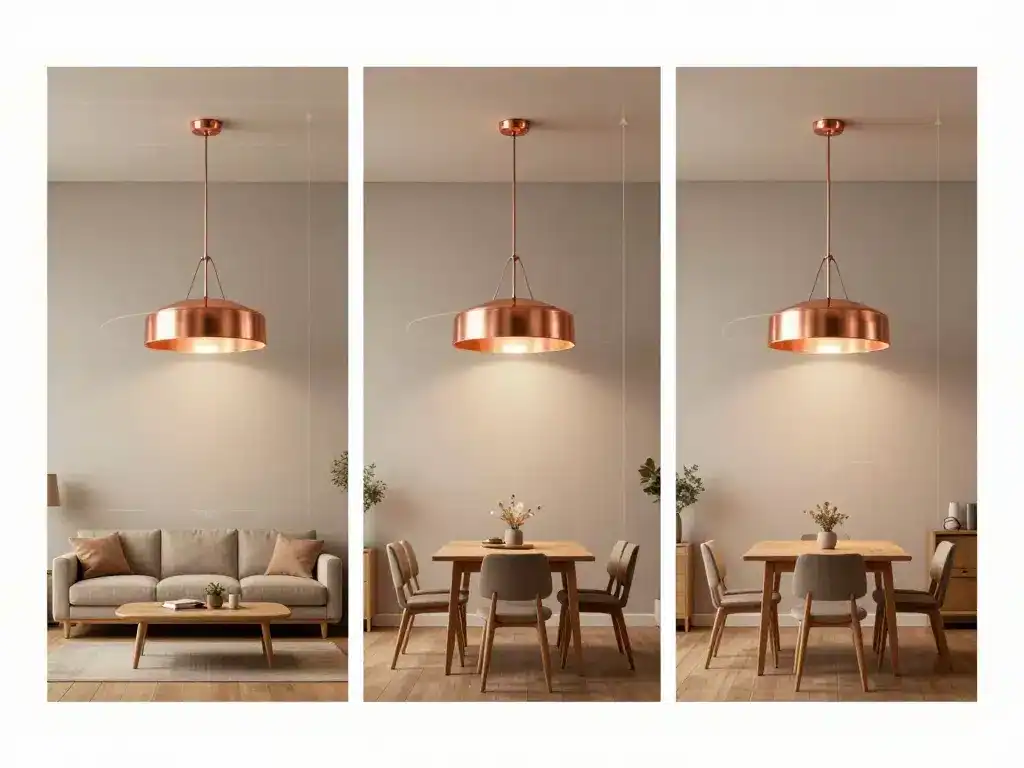 Schéma tailles et hauteurs pour lustre en cuivre