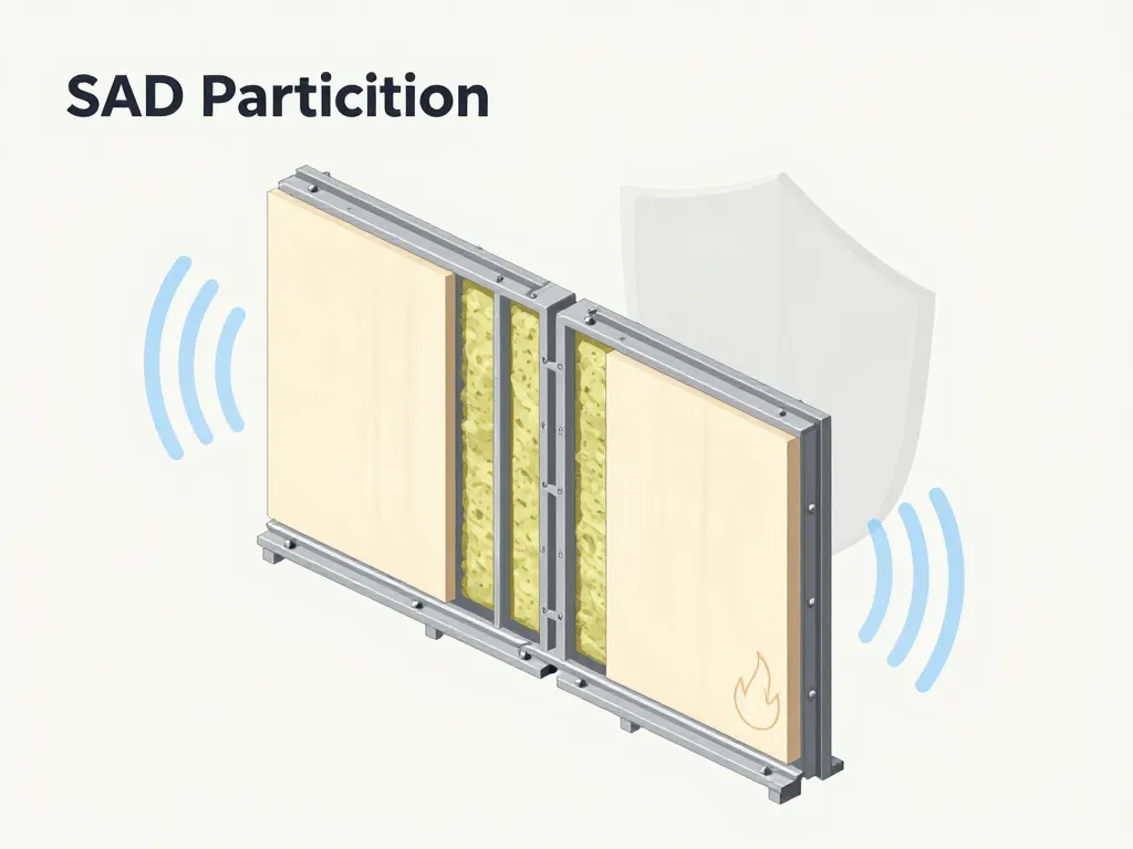 schema cloison sad avec ossature metal, laine, double parement