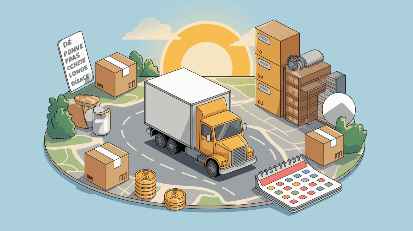 Illustration déménagement pas cher longue distance, coûts, volume et calendrier