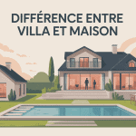 difference entre villa et maison en illustration split-screen