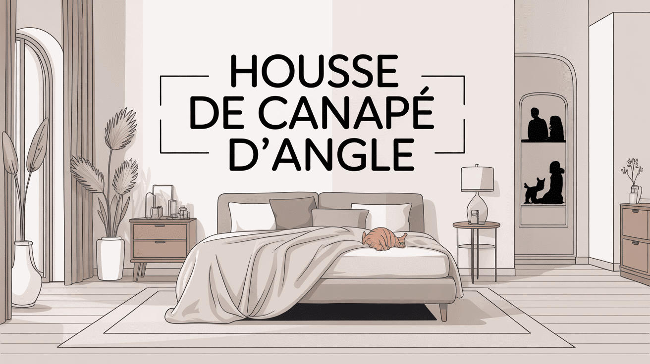 Housse canapé d'angle dans salon moderne, guide visuel