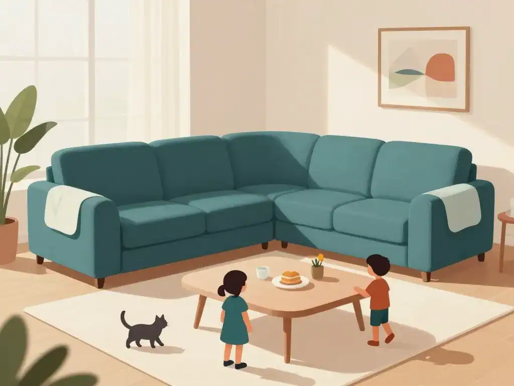 Housse canapé d'angle résistante enfants et chat