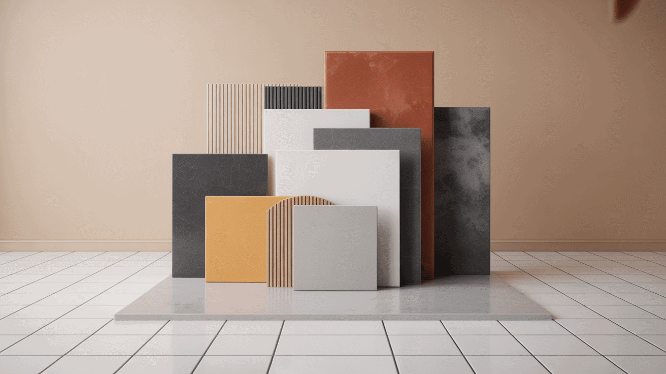 Illustration isométrique poid carrelage au m2 selon matériau, épaisseur et support