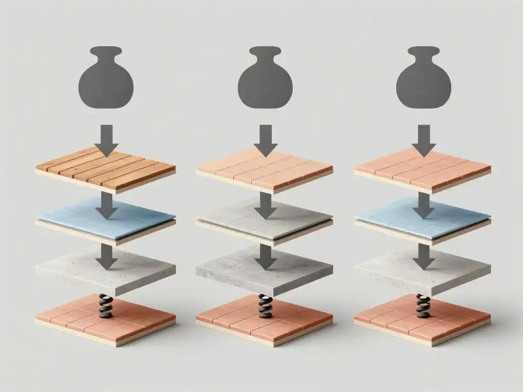 Schéma du poids carrelage m2 sur dalle béton, plancher bois, balcon