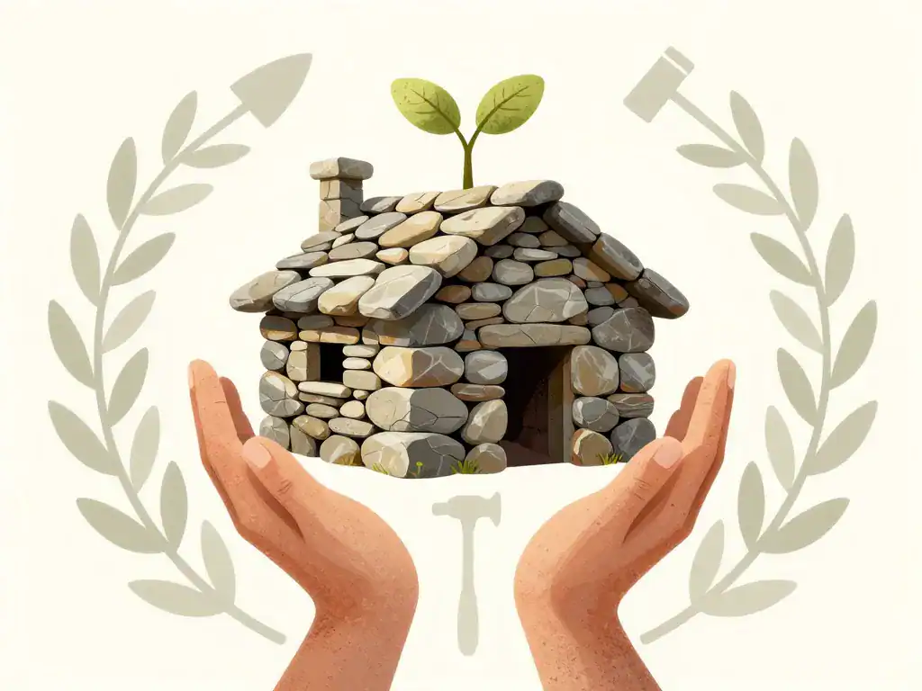 Mains protégeant un pagliaghju avec une jeune pousse