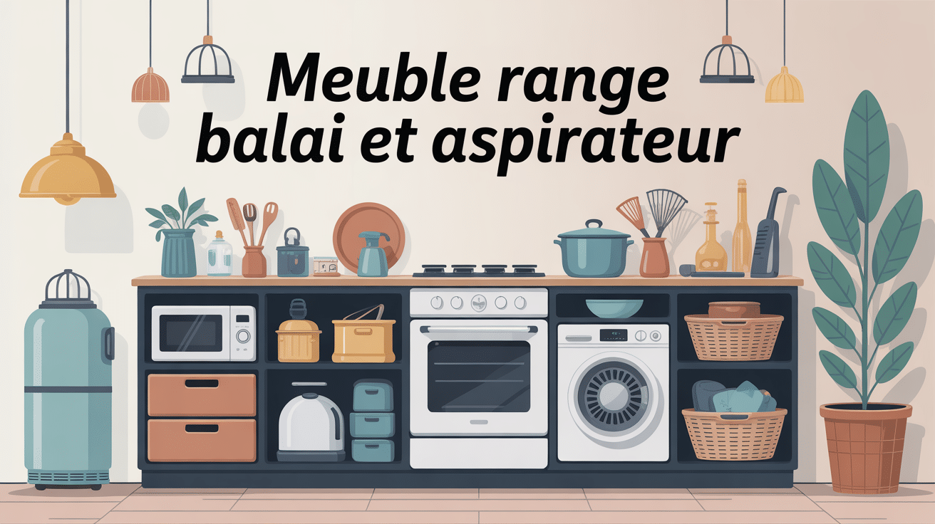 meuble range balai et aspirateur rangé dans un meuble ordonné