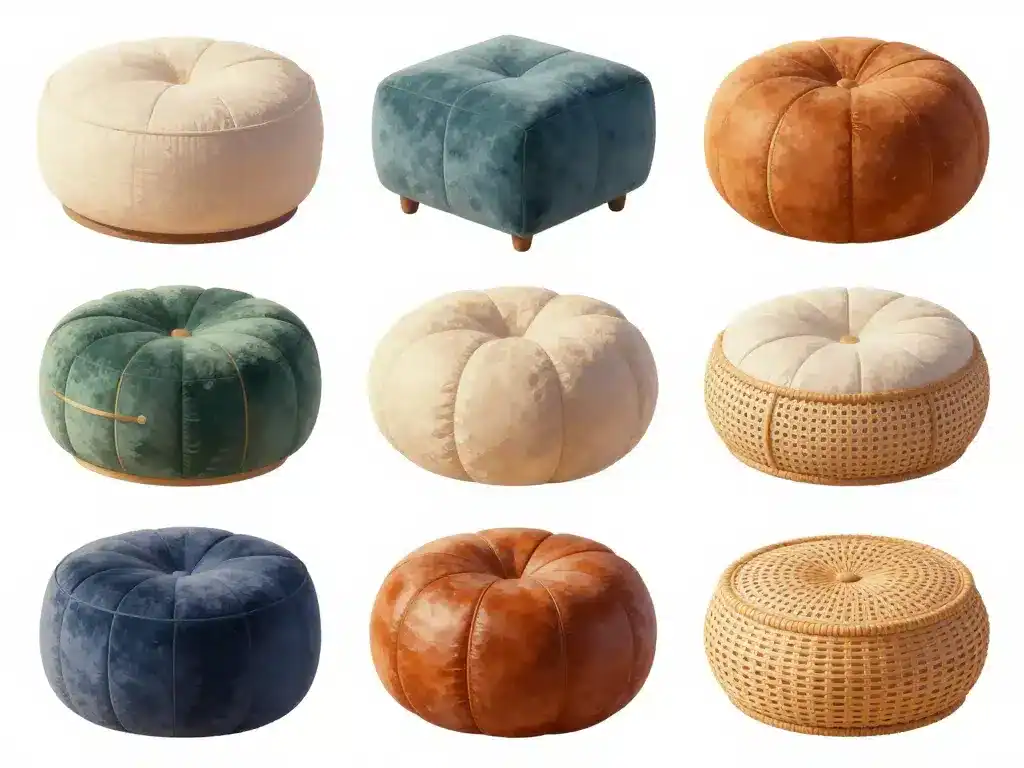 pouf tabouret formes rond carré hexagonal tissu cuir