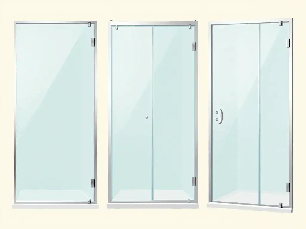 exemples de parois fixe, coulissante et battante pour vitres pour douche
