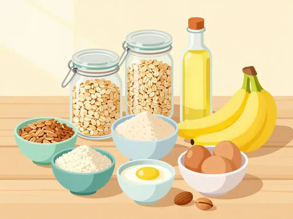 ingrédients cake petit déjeuner sain sur table