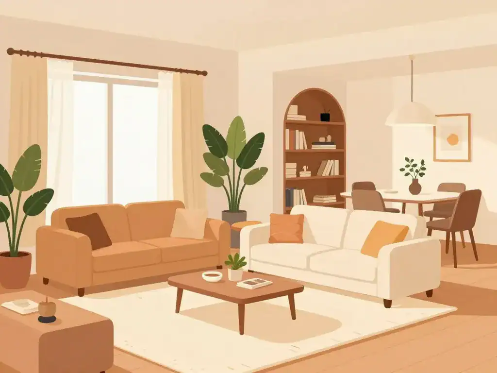 Zones harmonieuses dans grand salons moderne