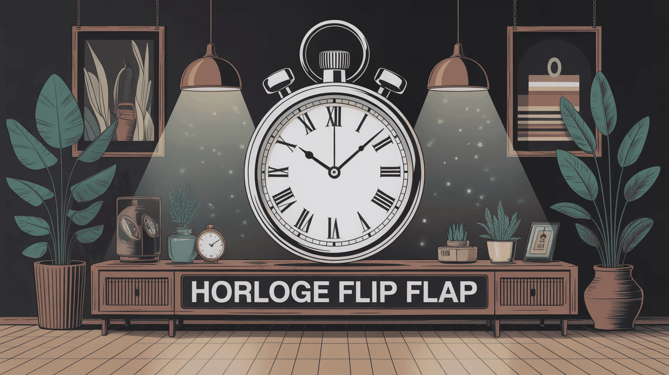 illustration stylisée horloge flip flap rétro design