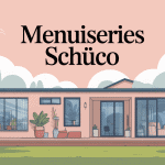 Illustration façade maison avec fenêtres, portes Schüco
