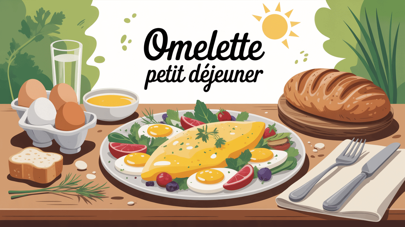 omelette petit déjeuner avec œufs légumes herbes pain