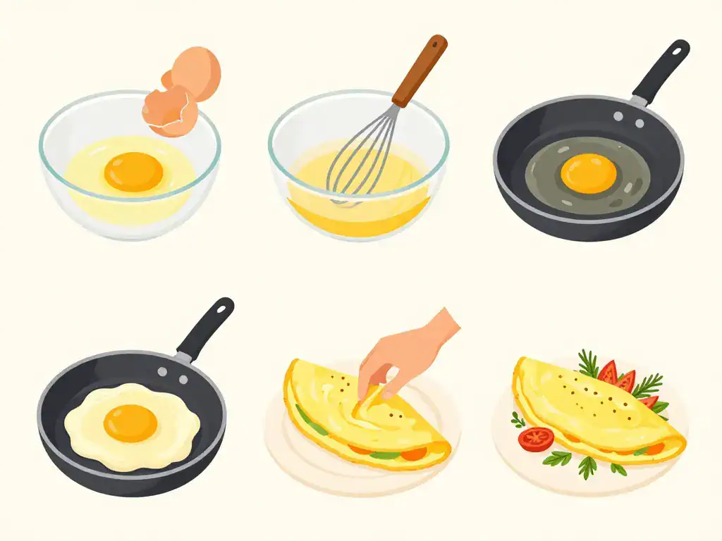 omelette petit déjeuner étapes clés cuisson moelleuse