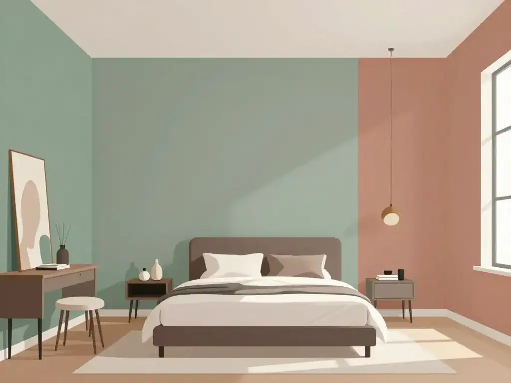 Chambre adulte peinture tendance sage greige terracotta