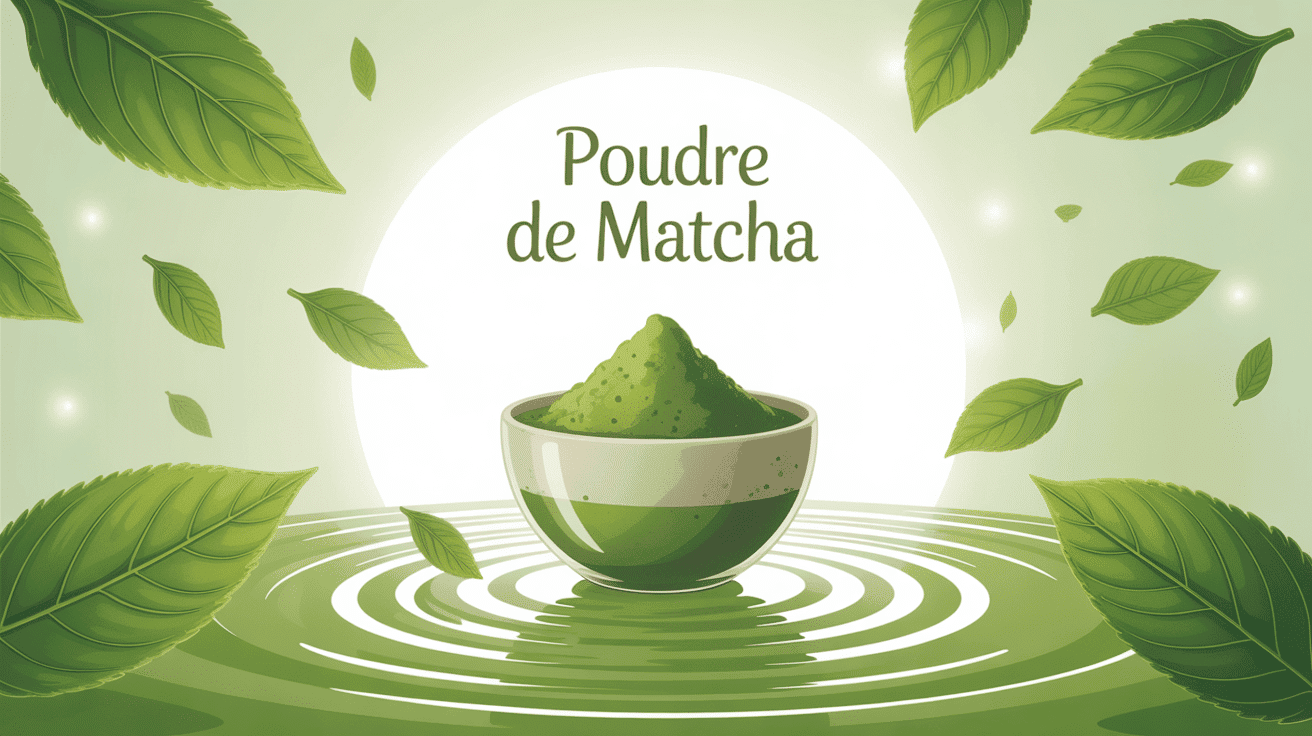 Poudre matcha bol zen feuilles thé ambiance moderne
