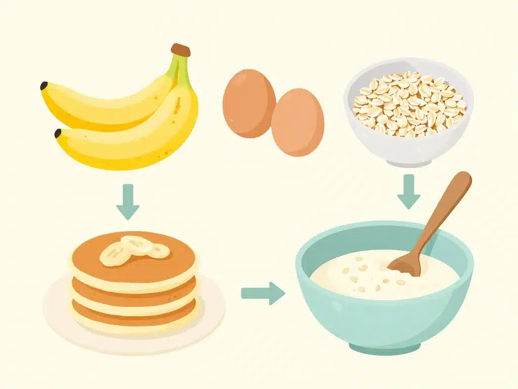 Diagramme ingrédients base recette pancake sans farine étapes mélange