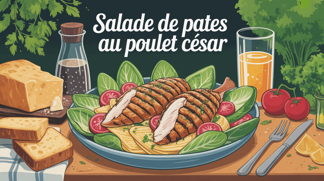 salade de pates au poulet cesar sur table conviviale