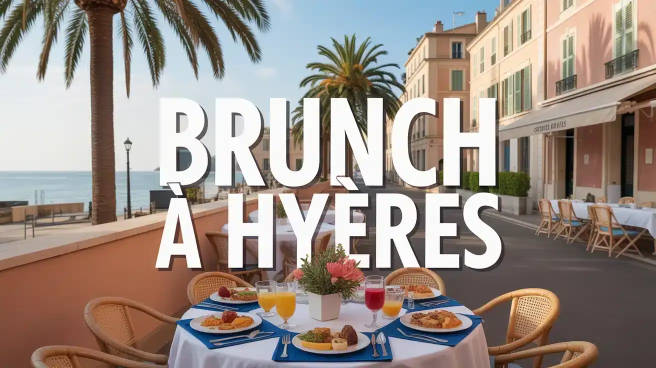 Brunch à Hyères convivial avec mer et palmiers en arrière-plan
