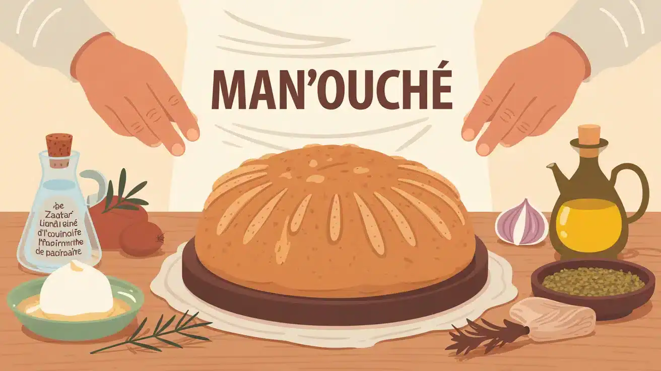 Illustration manouche pain plat libanais au zaatar avec ingrédients