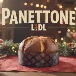 Panettone Lidl sur table de Noël avec décorations italiennes