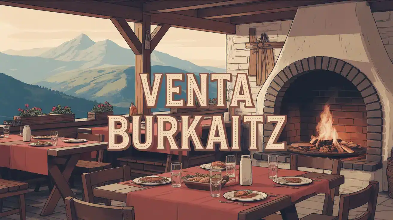 Scène chaleureuse restaurant Venta Burkaitz feu de bois